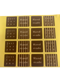 Stickers Handmade choco vierkant 2cm p/16st