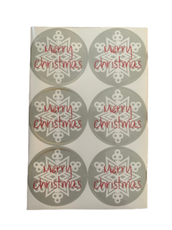 Stickers Merry Christmas 3.5cm p/15st zilver/wit/rood