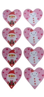 Stickers Kerstman en Sneeuwpop hartje 3cm p/16st