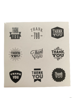 Stickers wit thank you p/9st diverse prints