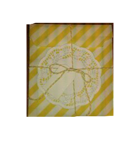 Zakken geel streep 13x16.5cm onderzetter touw label p/set