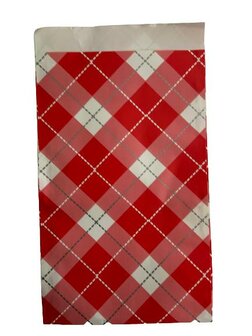 Zakken rood ruit 12x19cm p/50st wit