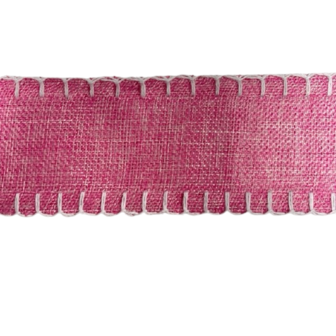 Lint roze/wit 64mm p/mtr Burlap stitched 