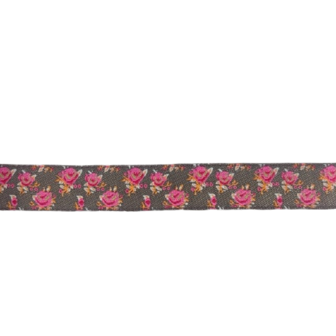 Lint bruin/roze bloem 15mm p/m