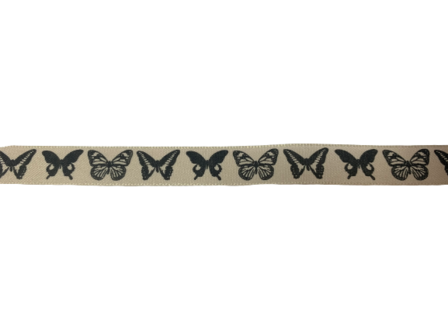 Lint creme vlinder 15mm p/m zwart vintage