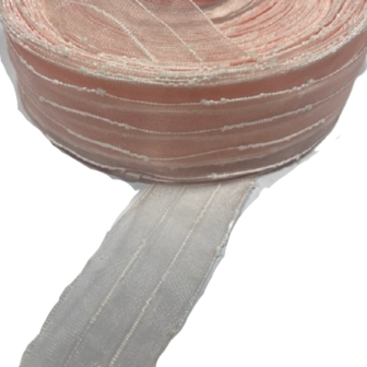 Lint roze 25mm p/mtr 4 strepen Nodini 
