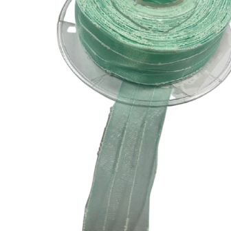 Lint zeegroen 25mm p/mtr 4 strepen Nodini 