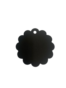 Labels zwart rond met schulp 6cm p/5st