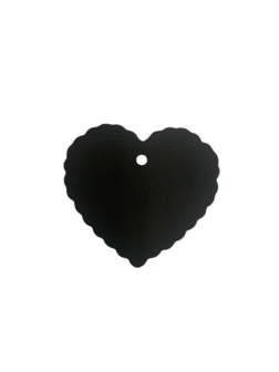 Labels zwart hart schulpjes 6cm p/5st