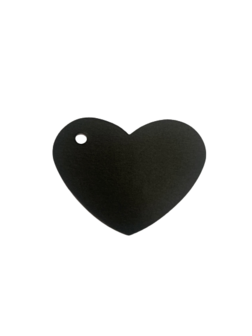 Labels zwart groot hart 6.6x5cm p/5st