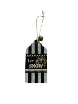 Label let it snow 10-11cm p/st zwart/wit/goud hout