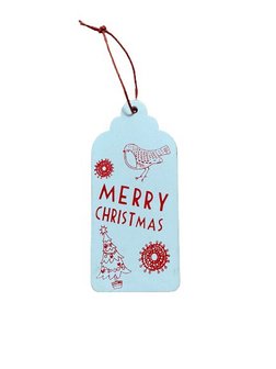 Labels merry christmas rood/wit kerst 10-11cm p/st hout
