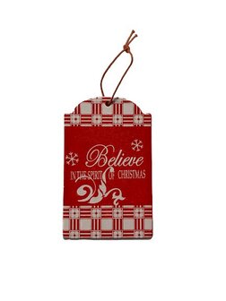 Labels believe in the spirit rood/wit kerst 10-11cm p/st hout