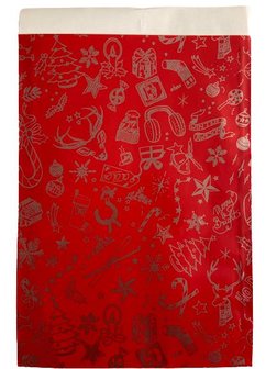 Zakken rood kerst 17x25cm p/25st tekst goud