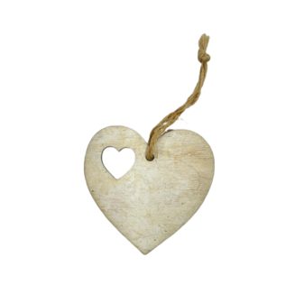 Hart 5cm p/4st houtkleur houten hanger mini hart