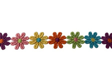 Lint multikleuren gehaakte bloem 25mm p/mtr