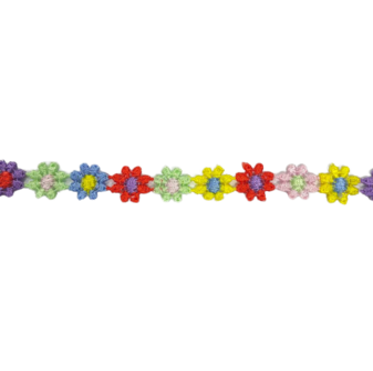 Lint multikleuren gehaakte bloem 10mm p/mtr