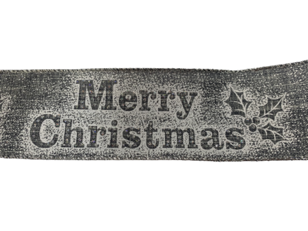 Lint grijs Merry Christmas 63mm p/mtr