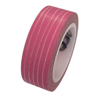 Masking tape roze/wit krijtstreep 15mm p/10m 