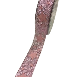 Lint roze 25mm sterren p/mtr glitter JULIE 
