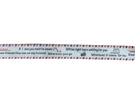 Lint creme Airmail teksten 20mm p/mtr katoen 