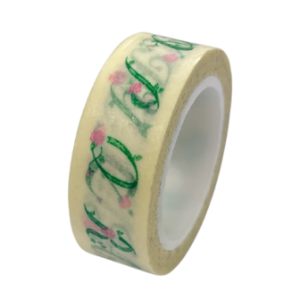 Masking tape roze/groen letters 15mm p/10m 
