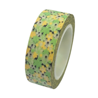 Masking tape groen/geel bloem 15mm p/10m 