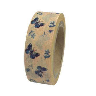 Masking tape creme/blauw vlinder 15mm p/6m 