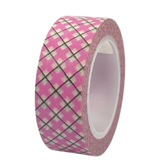 Masking tape roze/zwart ruit 15mm p/10m