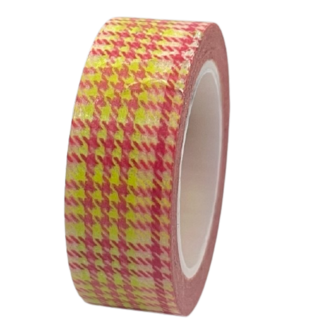 Masking tape groen/roze ruit 15mm p/10m 