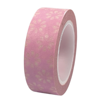 Masking tape roze bloem 15mm p/10m