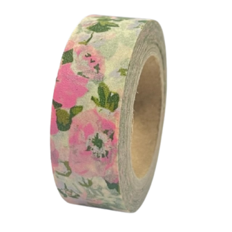 Masking tape roze/groen bloem 15mm p/10m
