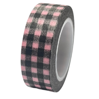 Masking tape roze/zwart ruit 15mm p/10m 