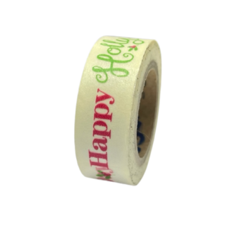 Masking tape happy days 15mm p/10m wit/rood/groen