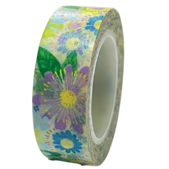 Masking tape paars/geel bloemen 15mm p/10m 