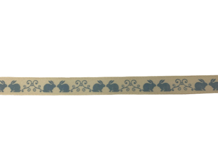 Lint creme konijn 15mm p/mtr vintage lichtblauw