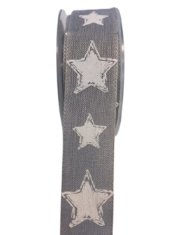 Lint grijs sterren jute 40mm p/mtr