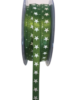 Lint groen sterren 6mm p/mtr satijn
