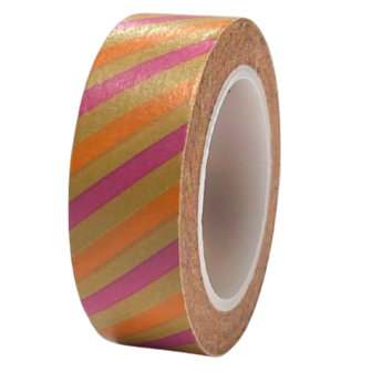 Masking tape streep 15mm p/10m oranje/roze/groen