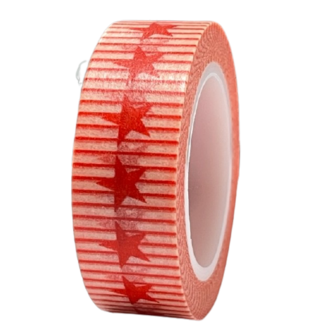 Masking tape wit/rood streep/sterren 10mm p/10m 