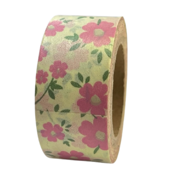 Masking tape  roze/groen bloem 20mm p/10m
