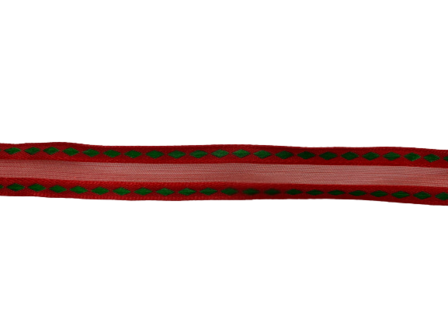 Lint rood/groen satijn 17mm p/mtr organza met stitch