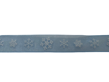 Lint ijsblauw organza snowflake 25mm p/mtr