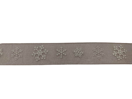 Lint taupe organza snowflake 25mm p/mtr