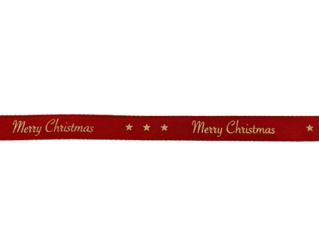 Lint rood merry christmas 12mm p/mtr natuur