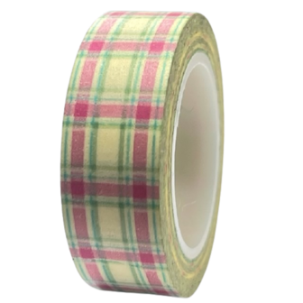 Masking tape  geel/roze grote ruit 15mm p/10m