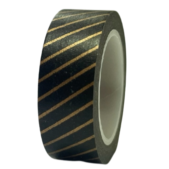 Masking tape zwart/goud streep 15mm p/10m