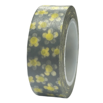 Masking tape grijs/geel kleine bloem 15mm p/10m 