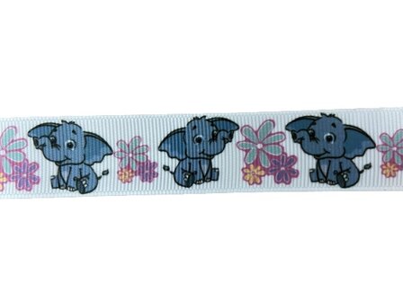 Lint wit olifantje met bloem 22mm p/m
