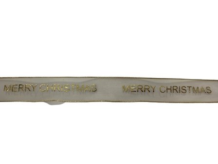 Lint creme Merry christmas organza goud 15mm p/mtr